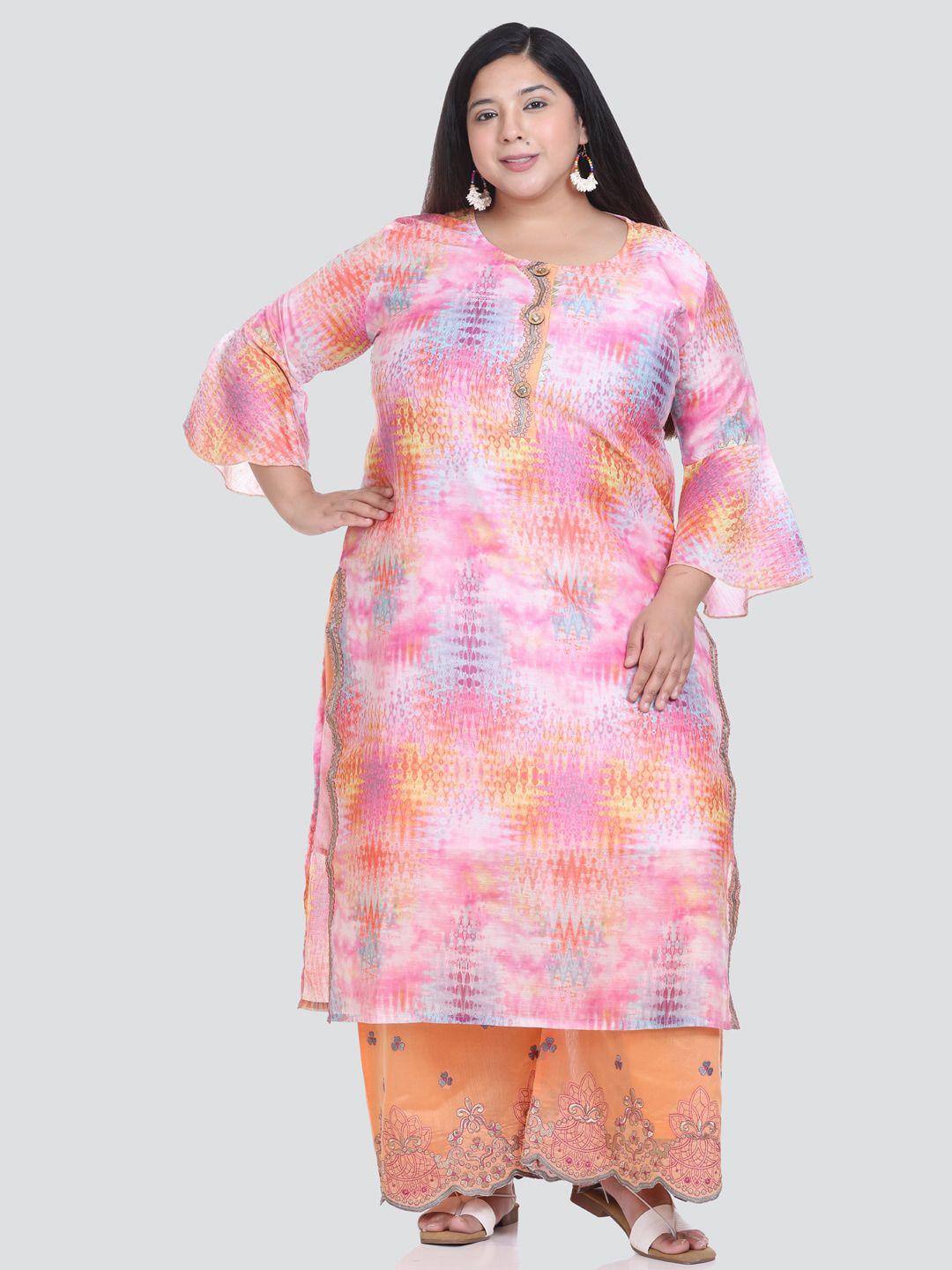 elthia plus size tie & dye dyed bell sleeves thread work kurta