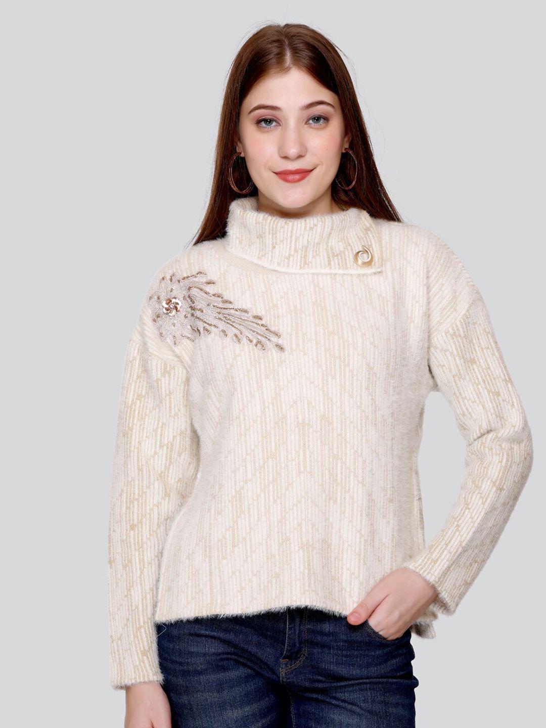 elthia self design high neck wool top