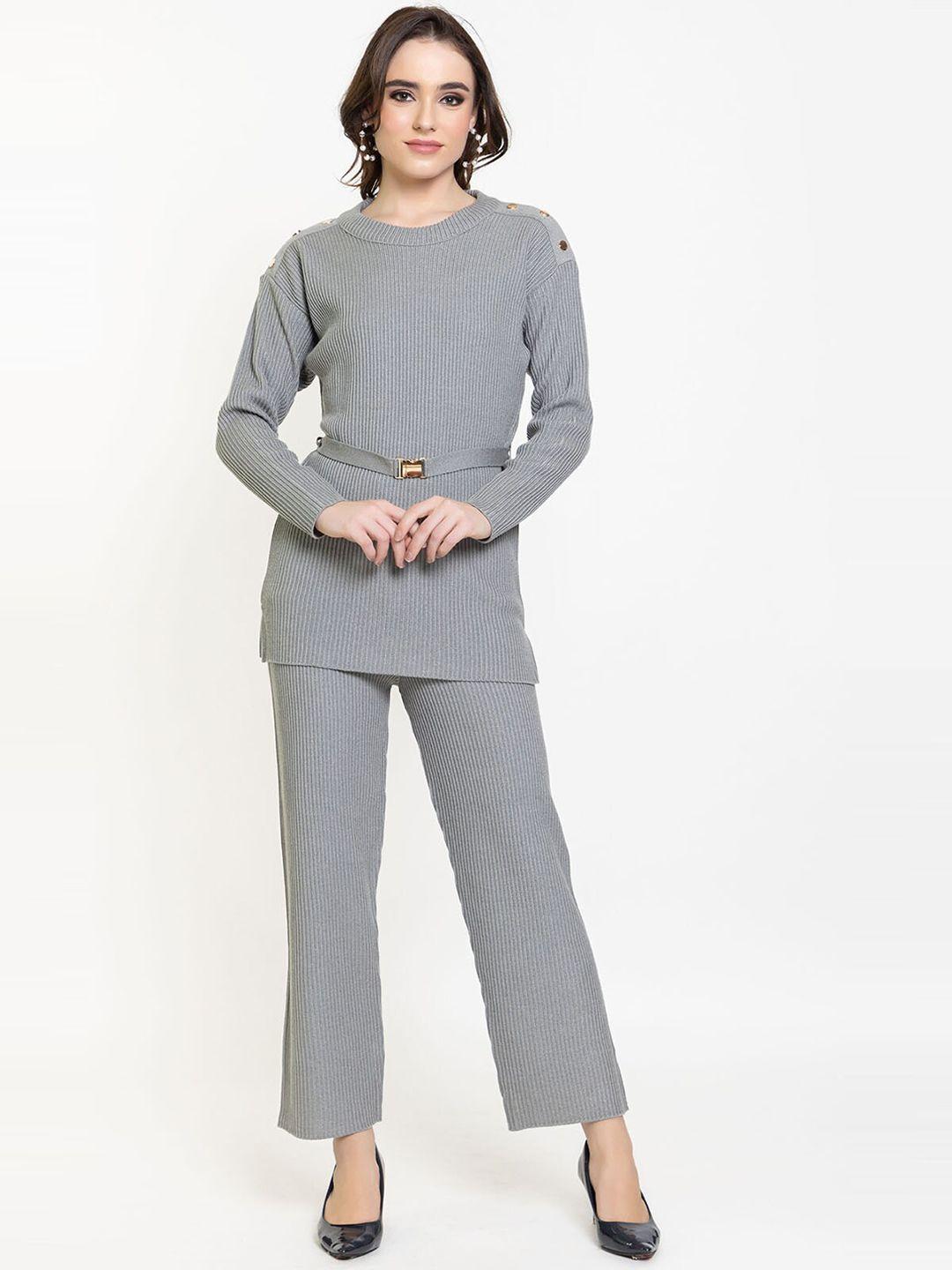 elthia self-design knitted sweater with trouser co-ords