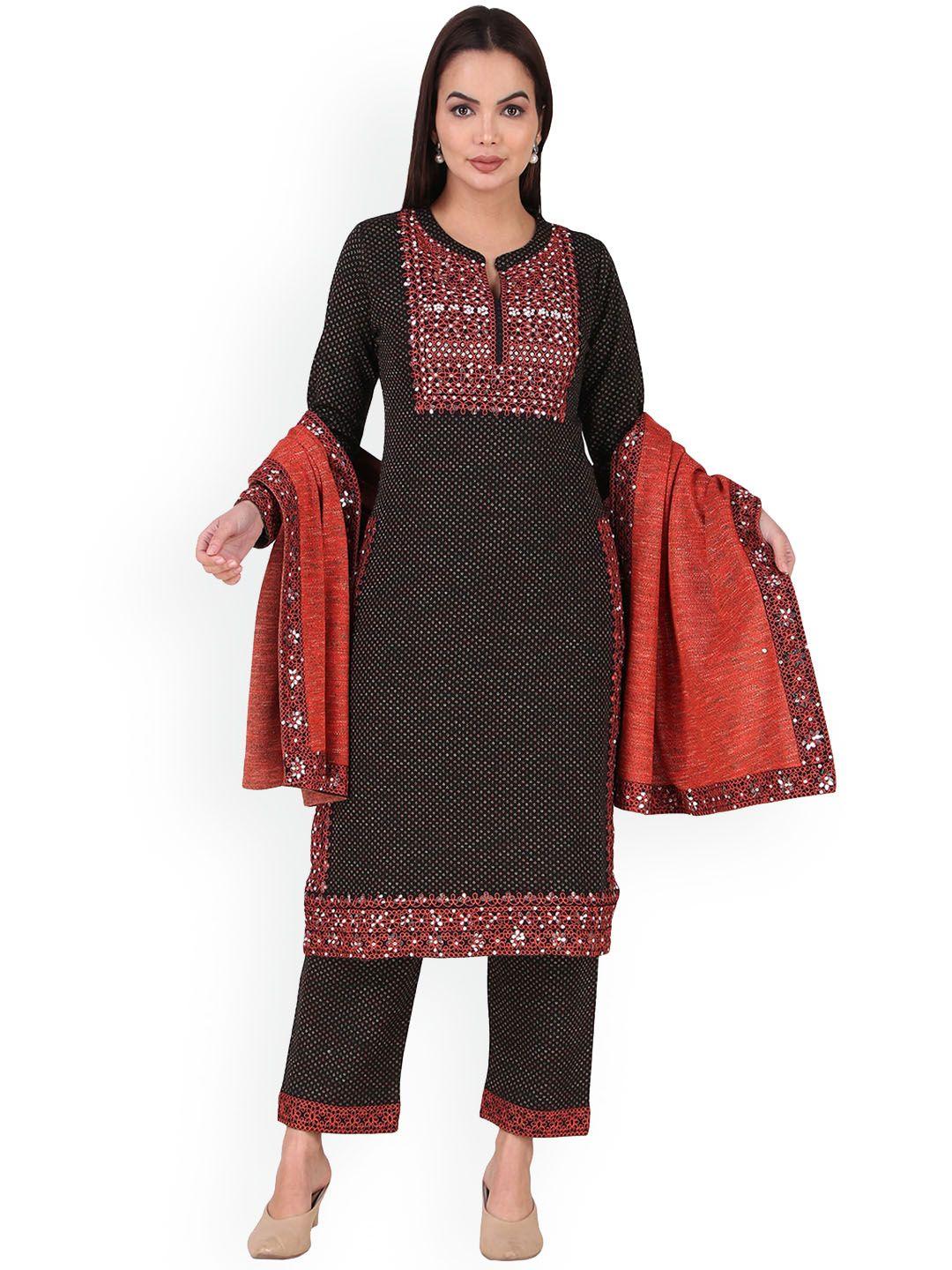 elthia women black regular kurta with pyjamas & with dupatta