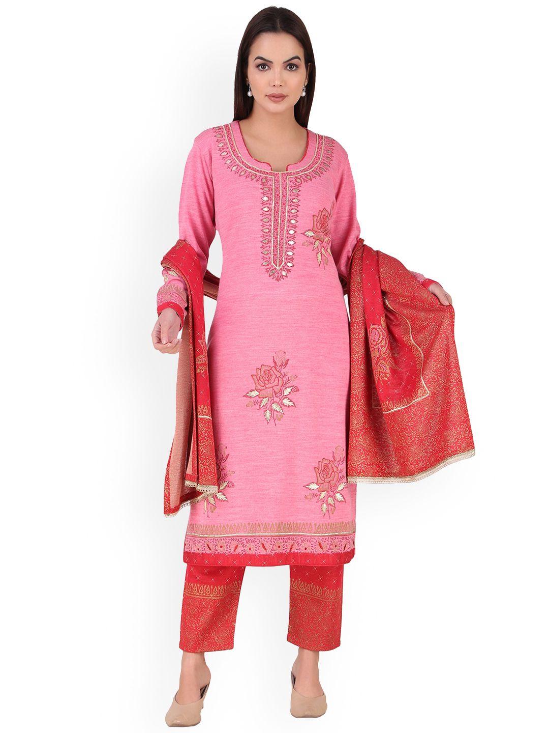 elthia women pink regular kurta with pyjamas & with dupatta