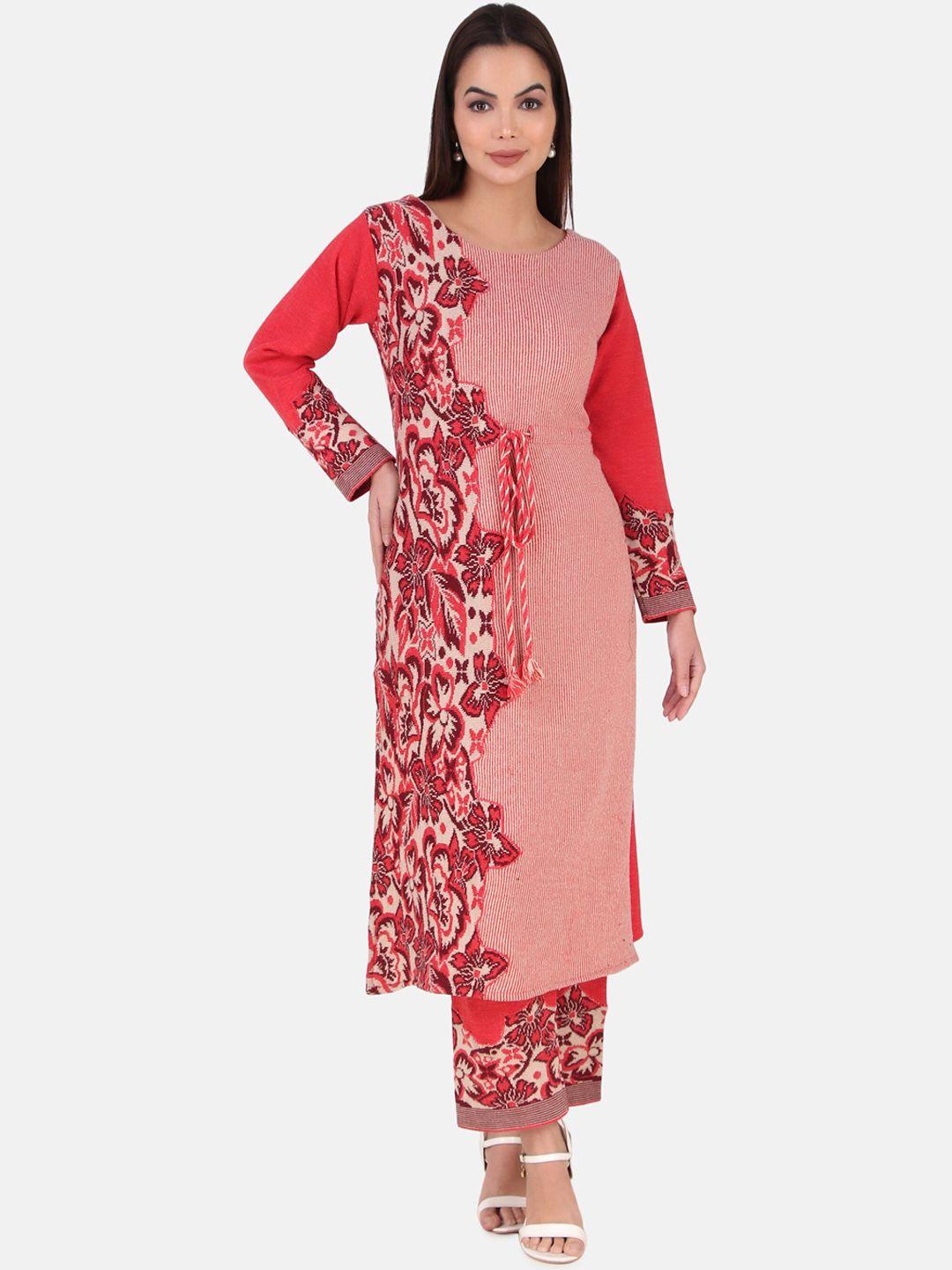 elthia woven design straight kurta & trousers with dupatta