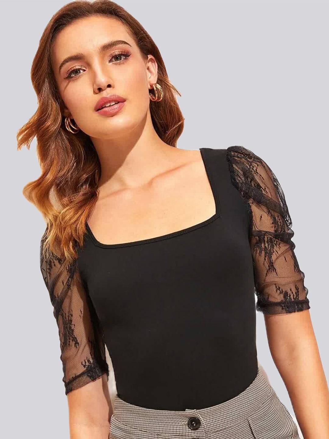 elyraa square neck puff sleeves fitted top