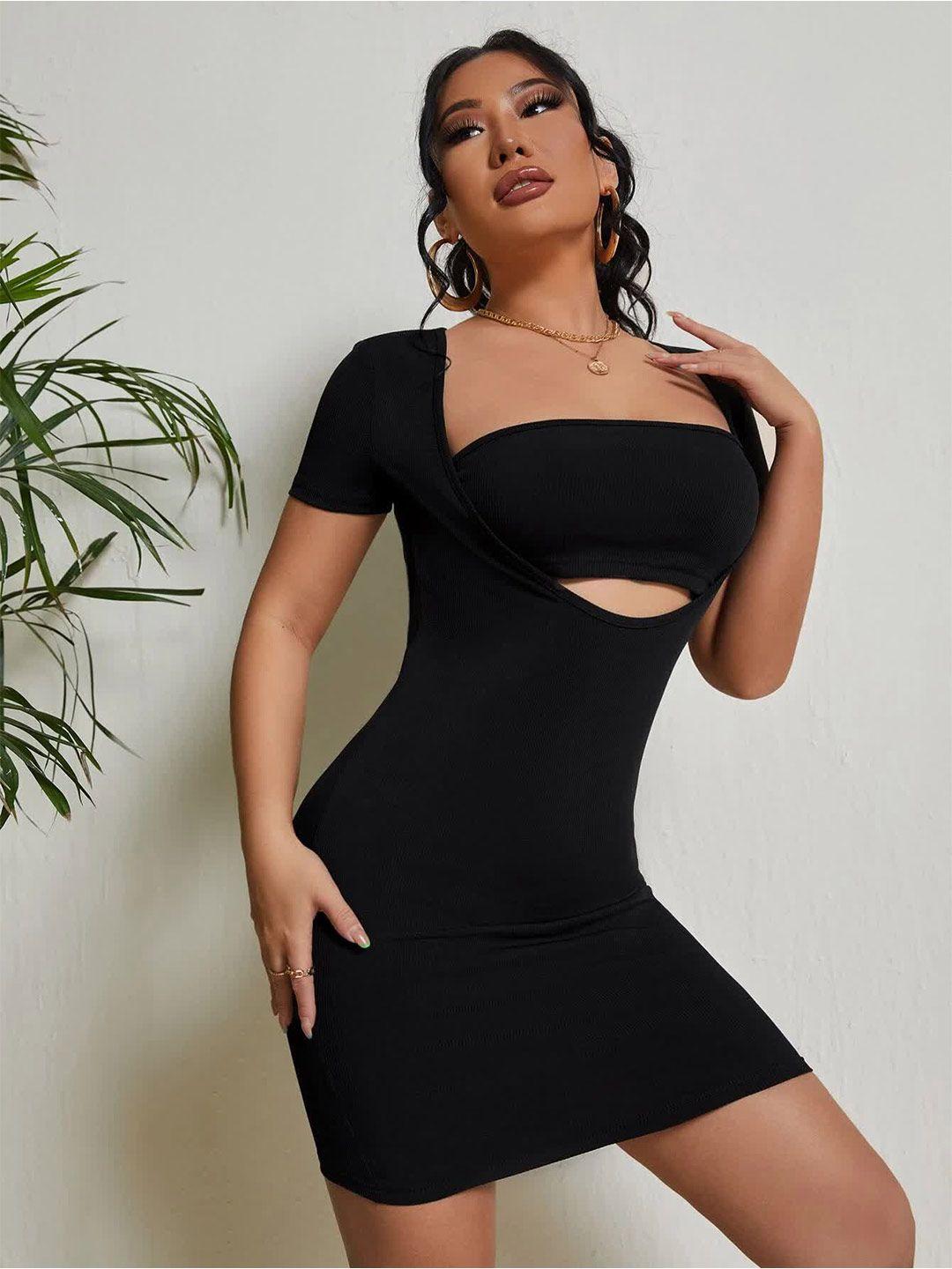 elyraa black crepe bodycon dress