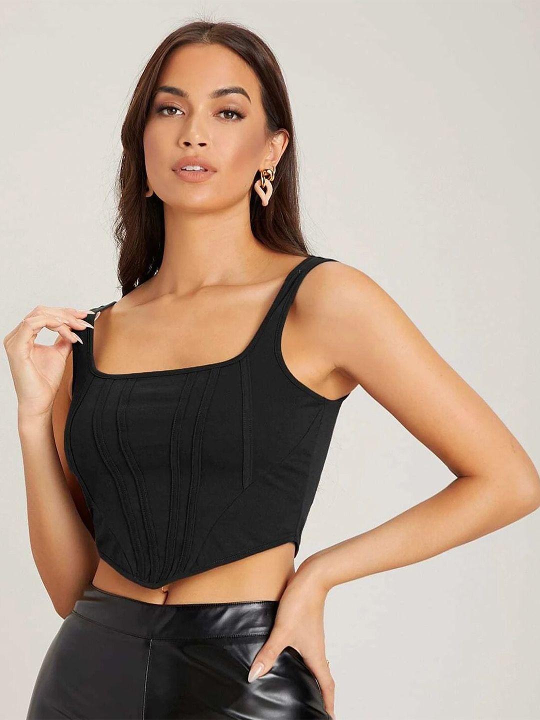 elyraa black crepe tank crop top