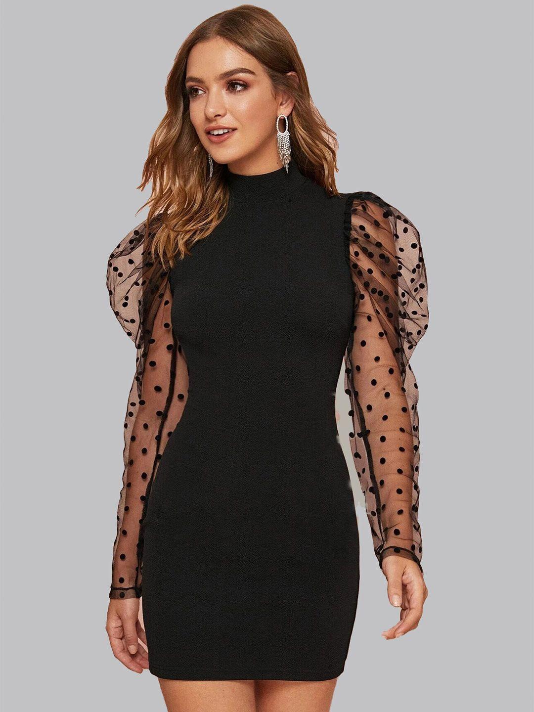 elyraa high neck puff sleeves bodycon mini dress