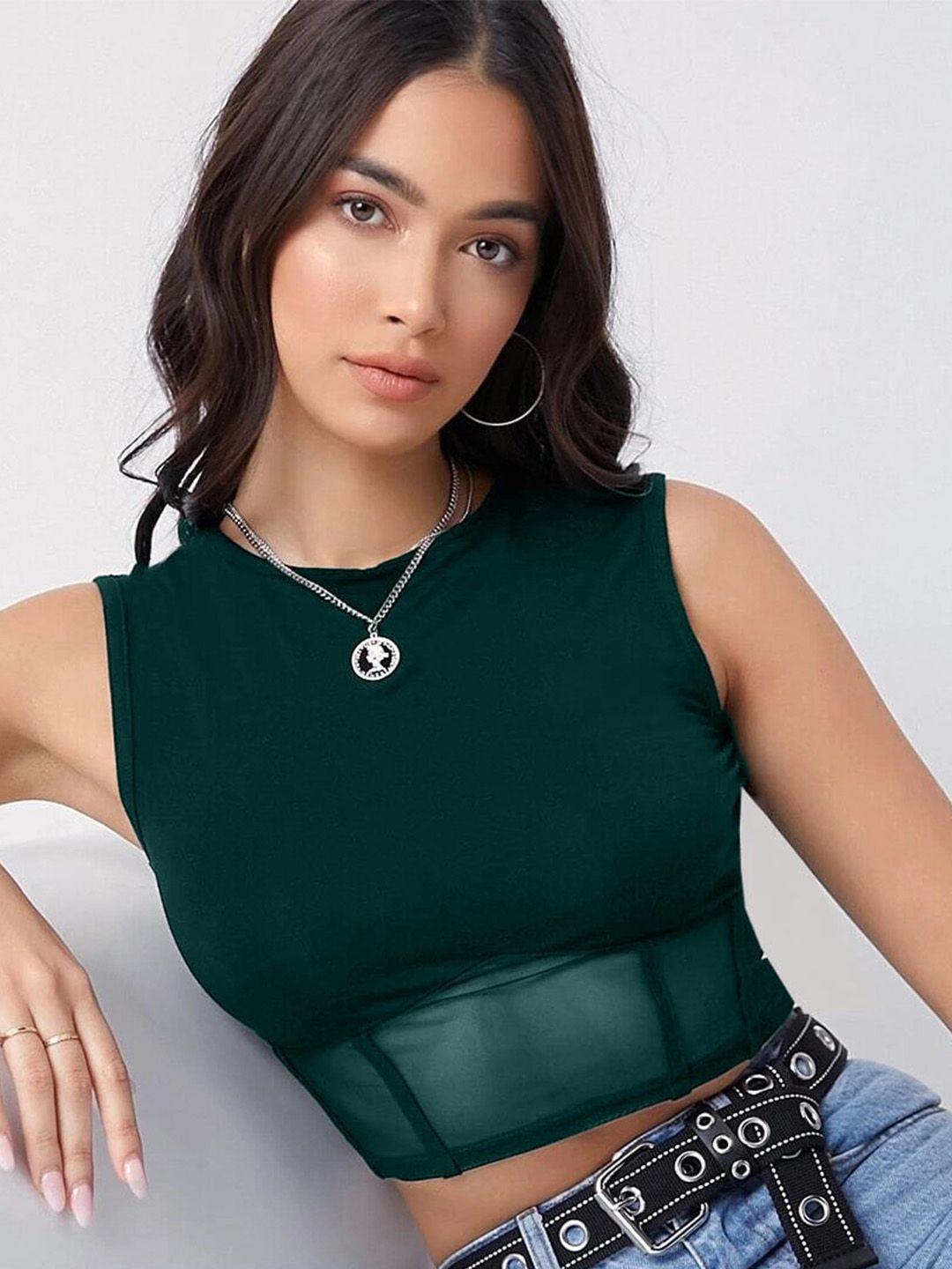 elyraa round neck sleeveless fitted crop top