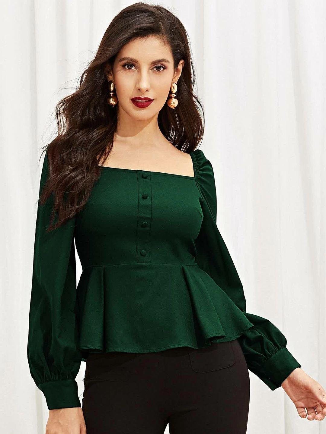 elyraa square neck cuffed sleeve gathered peplum top