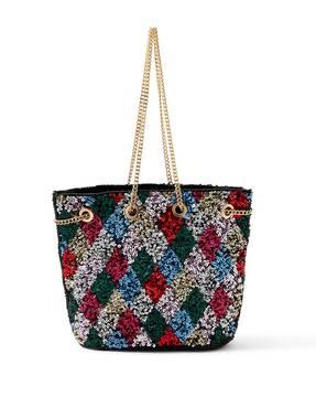 embellisged shoulder bag with chain straps