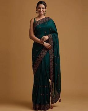 embellished & embroidered viscose saree with blouse piece