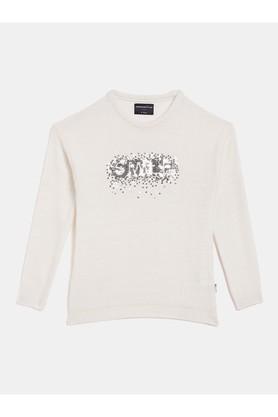 embellished acrylic round neck girls sweater - white