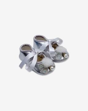 embellished booties with bow applique