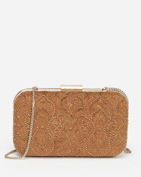 embellished box clutch with chain strap