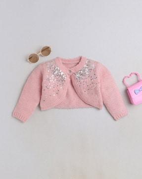 embellished cardigan with ribbed detail