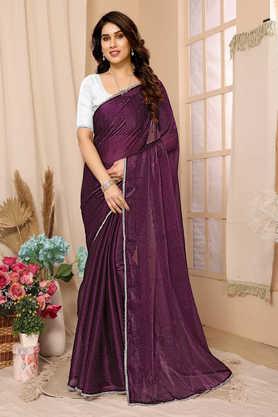 embellished chiffon party wear women's designer saree - purple