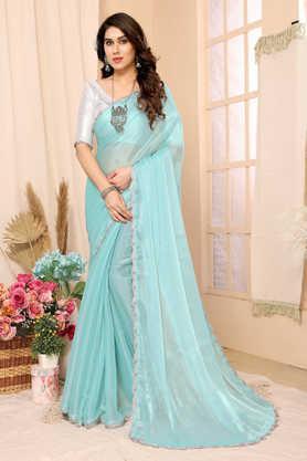 embellished chiffon party wear women's designer saree - sky blue