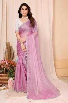 embellished chiffon party wear women's saree - pink