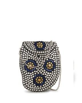 embellished clutch with chain strap