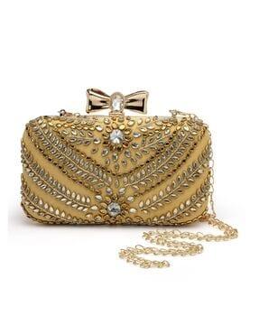 embellished clutch with detachable chain strap