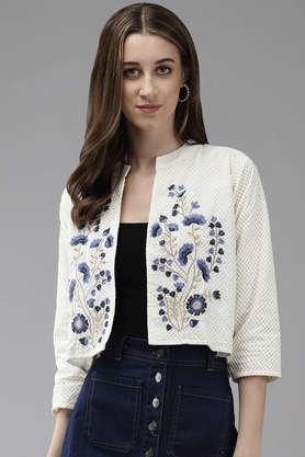embellished collared cotton women's party wear jacket - multi