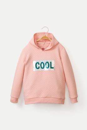 embellished cotton blend hood girls sweatshirt - blush