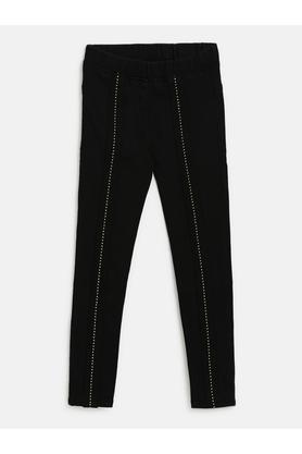 embellished cotton blend slim fit girls jeans - black