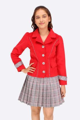 embellished cotton regular fit girls party wear clothing set - red