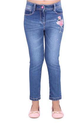 embellished denim regular fit girls jeans - blue