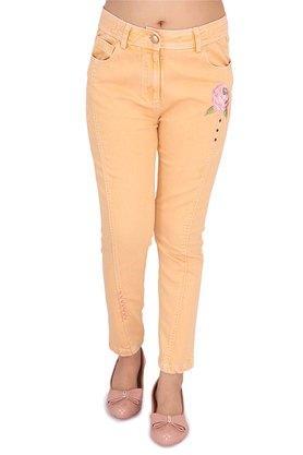 embellished denim regular fit girls jeans - orange