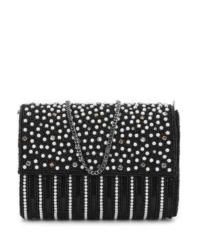 embellished envelope clutch with chain strap