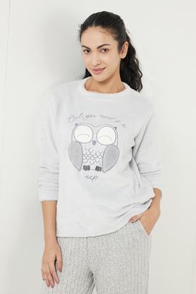 embellished faux fur regular fit women's sweatshirt - grey