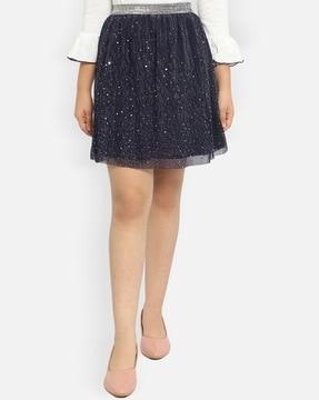 embellished flared skirt with elasticated waist