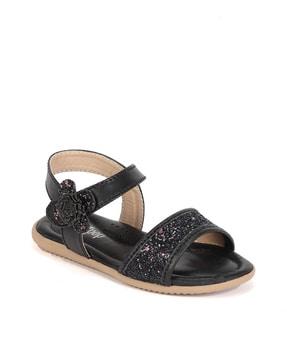 embellished flat sandals with velcro fastening