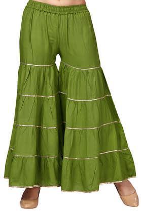 embellished full length cotton women's shararas - green