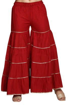 embellished full length cotton women's shararas - maroon