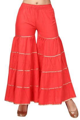 embellished full length cotton women's shararas - red