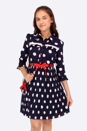 embellished georgette collared girls party wear dress - navy