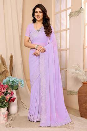 embellished georgette party wear women's designer saree - lavender