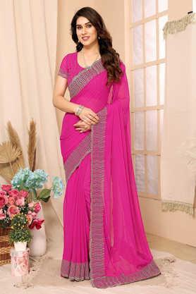 embellished georgette party wear women's designer saree - pink