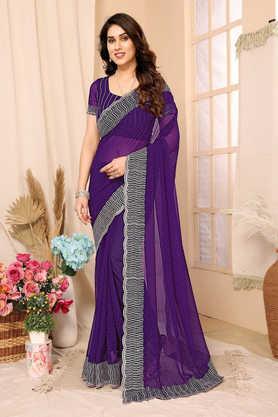 embellished georgette party wear women's designer saree - purple