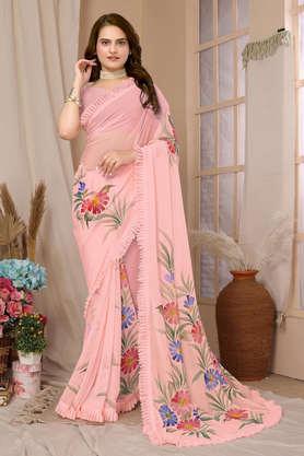 embellished georgette party wear women's saree - pink