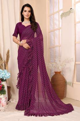 embellished georgette party wear women's saree - purple