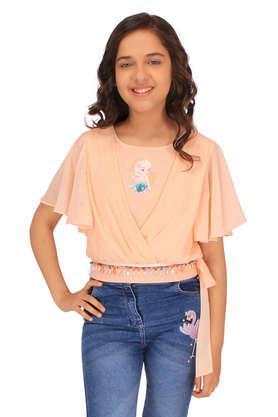 embellished georgette regular fit girls clothing set - peach