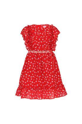 embellished georgette round neck giri's casual wear dress - red