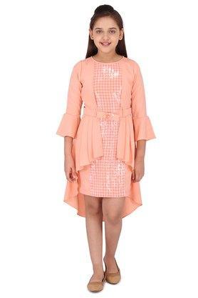 embellished georgette round neck girls party dress - peach