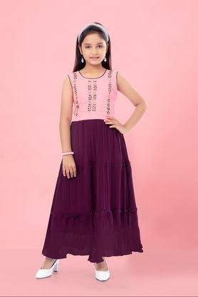 embellished georgette round neck girls party wear gown - multi