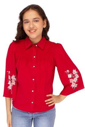 embellished georgette round neck girls sweatshirt - fuchsia