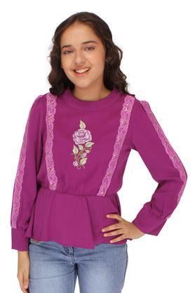 embellished georgette round neck girls sweatshirt - purple