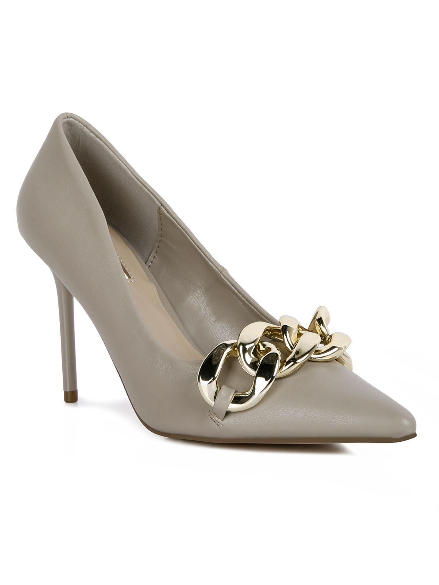embellished grey heels