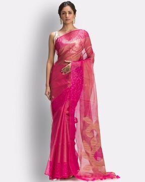 embellished handloom art silk saree